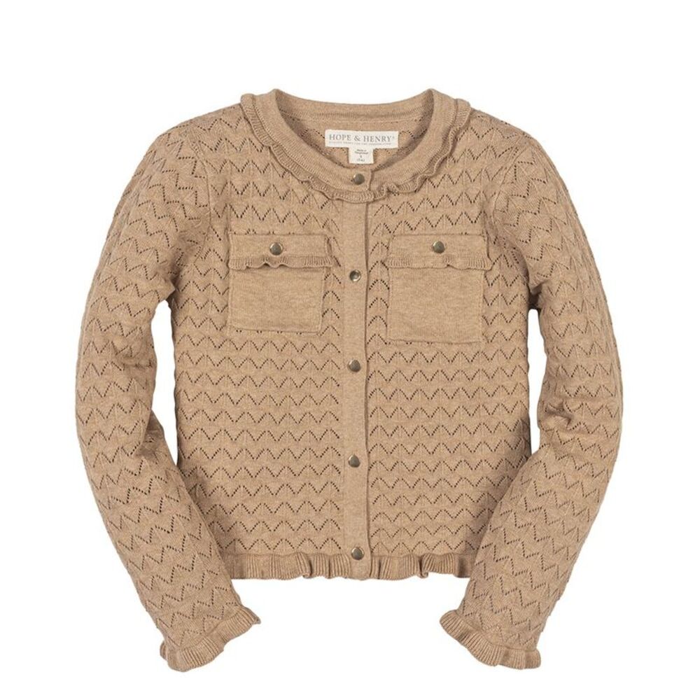 Hope & Henry Girls Organic Ruffle Trim Pointelle Cardigan